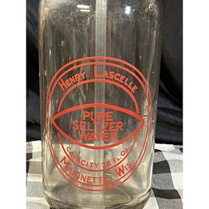 VTG Seltzer Bottle Henry Lascelle Marinette Wi glass red‎ print 28FL OZ (2274)